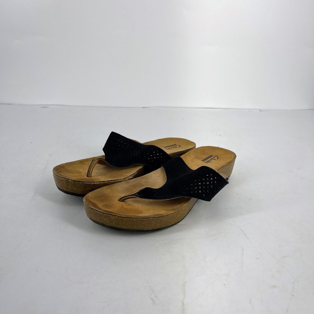 Clarks Collection Arla Glison Black Thong Platform Sandals Womens Size‎ 7.5